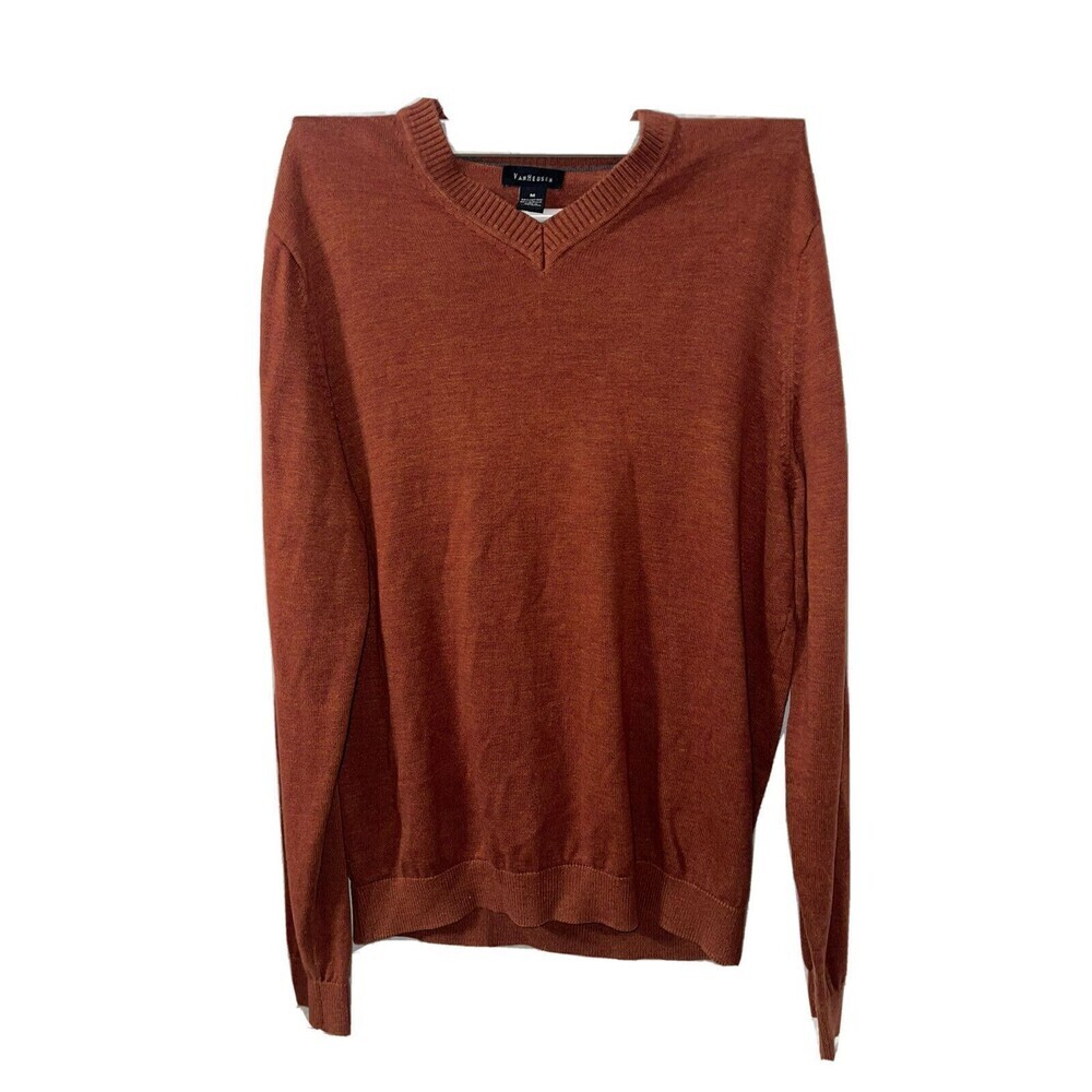 Van Heusen Brown Solid Cotton Acrylic Sweater Top Long Sleeve Size Medium